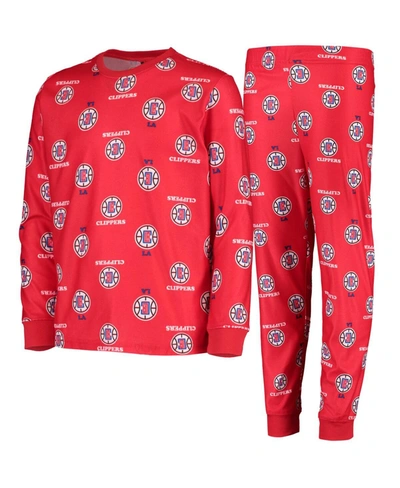 Outerstuff Youth Boys Red La Clippers Allover Print Long Sleeve T-shirt And Pants Sleep Set