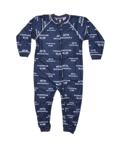 OUTERSTUFF SEATTLE SEAHAWKS UNISEX TODDLER PIPED RAGLAN FULL ZIP COVERALL