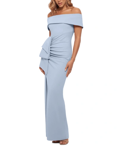 Xscape Off-the-shoulder Gown In Sky Blue
