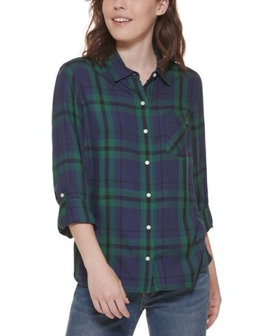 Tommy Hilfiger Plaid Utility Shirt, Created For Macy's In Navy/multi