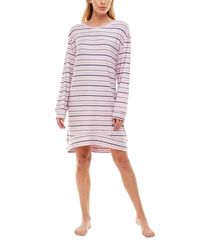 Jaclyn Intimates Oversized Dolman Sleeve Sleep Shirt In Sweetie Stripe Cameo Pink Space Dye