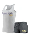 CONCEPTS SPORT WOMEN'S HEATHERED GRAY, CHARCOAL LSU TIGERS ANCHOR TANK TOP AND SHORTS SLEEP SET
