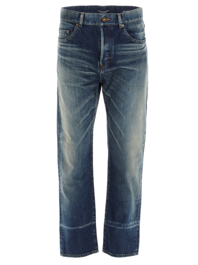 Saint Laurent Vintage Effect Jeans In Blue