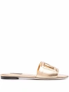 Dolce & Gabbana Dg Interlocking Logo Leather Slides In Gold
