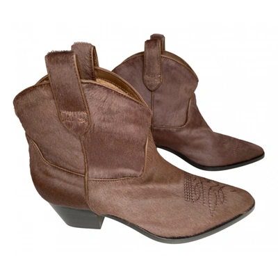 Pre-owned Max Mara Leather Ankle Boots In Brown
