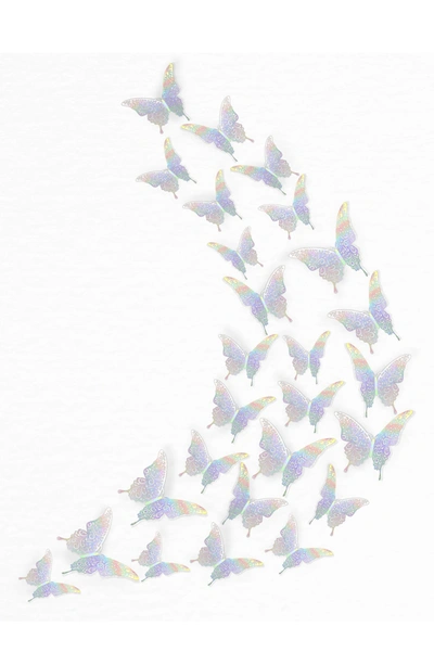 Walplus 3d Butterflies 78-piece Wall Sticker In Holographic Silver