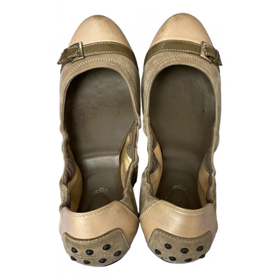 Pre-owned Tod's Leather Ballet Flats In Khaki