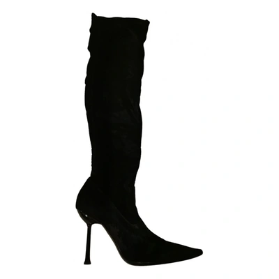 Pre-owned Casadei Velvet Boots In Black
