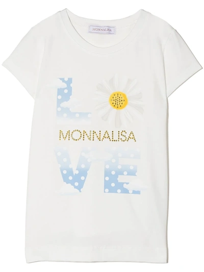 Monnalisa Kids' Embellished Logo-print T-shirt In White