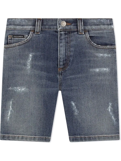 Dolce & Gabbana Kids' Distressed Denim Shorts In Blue