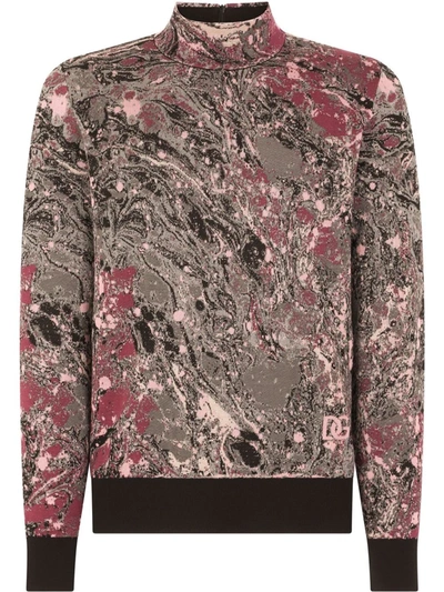 Dolce & Gabbana Jacquard Turtle-neck Sweater With Marbled Design In Multicolor