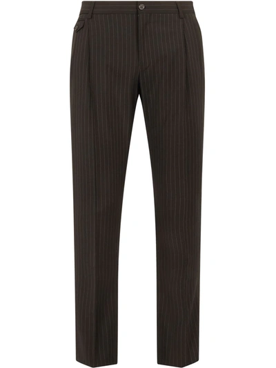 Dolce & Gabbana Pinstripe Tailored Wool-blend Trousers In Black