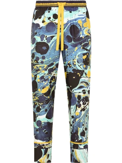 Dolce & Gabbana Marble-print Silk Lounge Trousers In Blue