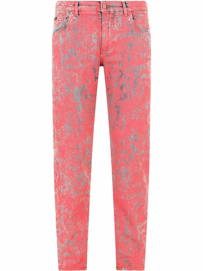 Dolce & Gabbana Acid-wash Slim Fit Jeans In Pink