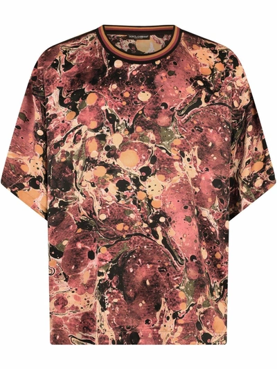Dolce & Gabbana Technical Jersey T-shirt With Marbled Print In Multicolour