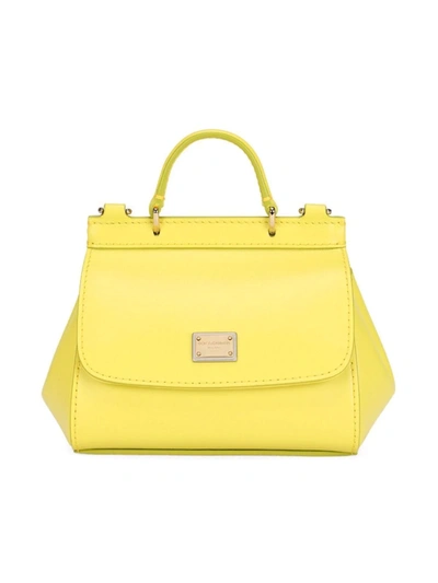 Dolce & Gabbana Kids' Sicily Leather Shoulder Bag In Yellow