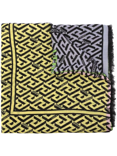 Versace La Greca-print Frayed Scarf In Multicolour