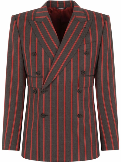 Dolce & Gabbana Double-breasted Pinstripe Suit Jacket In Black
