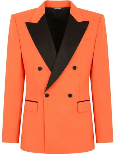 Dolce & Gabbana Double-breasted Stretch Wool Tuxedo Suit In Orange
