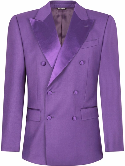 Dolce & Gabbana Double-breasted Stretch Wool Sicilia-fit Suit In Purple