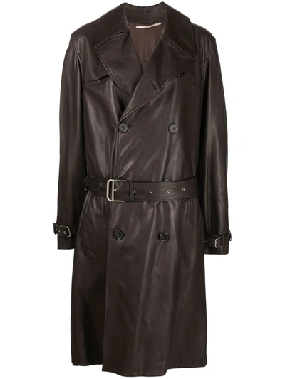 Pre-owned Hermes 2000s  Double-breasted Belted Trench Coat In Brown