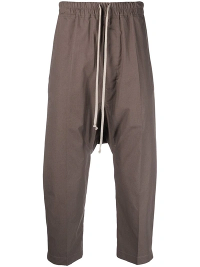 Rick Owens Drop-crotch Cotton Trousers In Brown