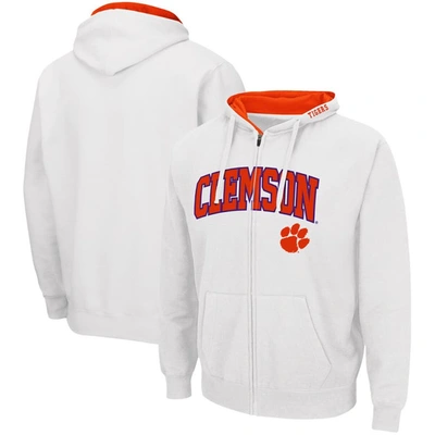 COLOSSEUM COLOSSEUM WHITE CLEMSON TIGERS ARCH & LOGO 3.0 FULL-ZIP HOODIE