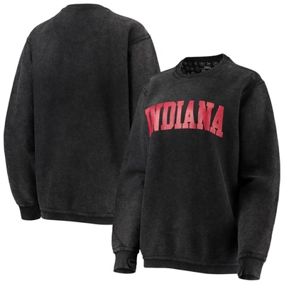 Pressbox Women's Black Indiana Hoosiers Comfy Cord Vintage-like Wash Basic Arch Pullover Sweatshirt