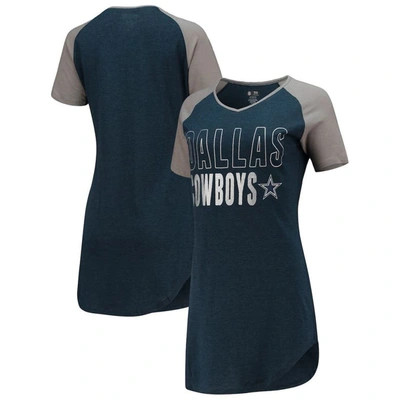 Concepts Sport Women's Heathered Navy, Grey Dallas Cowboys Meter Raglan V-neck Knit Nightshirt In Heathered Navy/gray