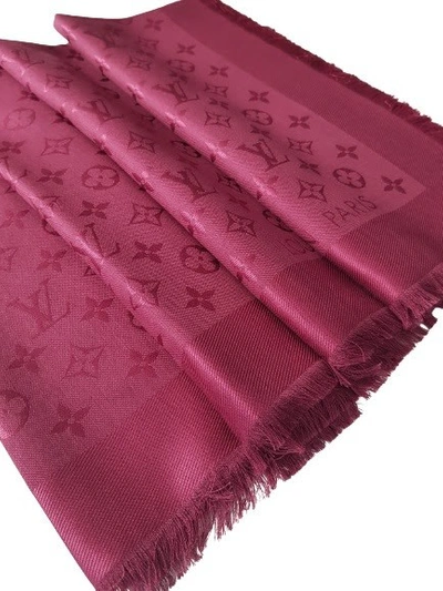 Pre-owned Louis Vuitton Monogram Wool Silk Scarf In Red