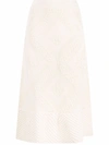 JIL SANDER WHITE OPEN-KNIT PATTERNED MIDI SKIRT