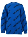 Balenciaga Wool Allover Logo Sweater Blue And Black In Blue