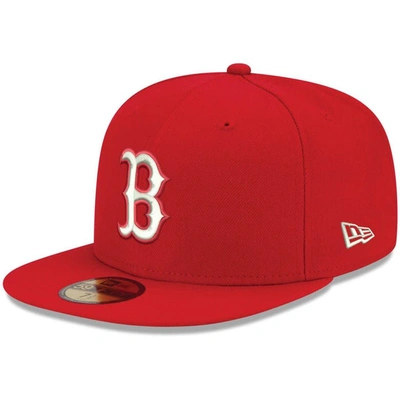 New Era Men's Red Boston Red Sox Logo White 59fifty Fitted Hat In Red/red