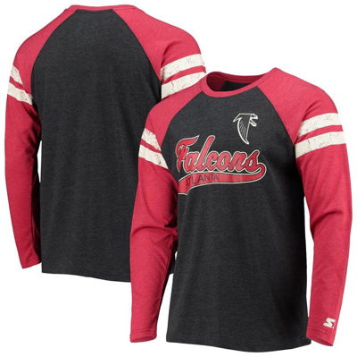 Starter Men's  Black, Red Atlanta Falcons Throwback League Raglan Long Sleeve Tri-blend T-shirt In Black,red