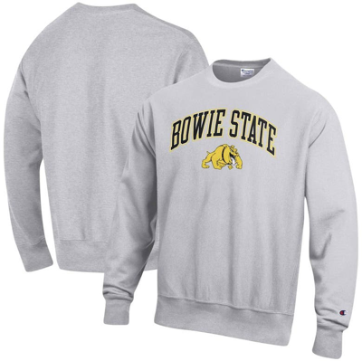 Champion Heathered Grey Bowie State Bulldogs Arch Over Logo Reverse Weave Pullover Sweatshirt In Heather Grey