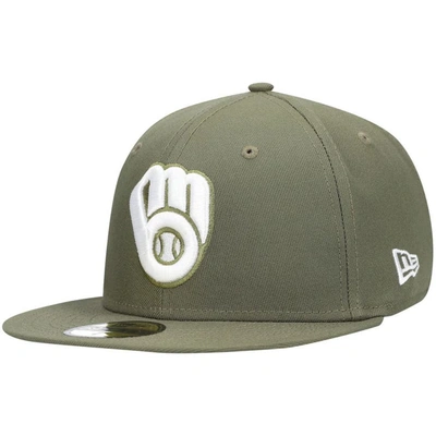 New Era Men's Olive Milwaukee Brewers Logo White 59fifty Fitted Hat