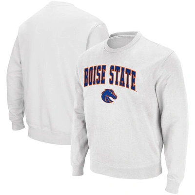 Colosseum Men's  White Boise State Broncos Arch And Logo Tackle Twill Pullover Sweatshirt