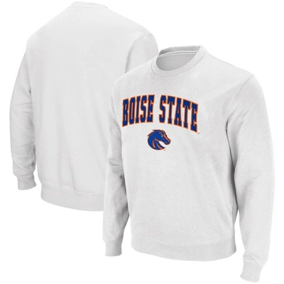 Colosseum Men's Boise State Broncos Arch And Logo Tackle Twill Pullover Sweatshirt In White