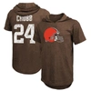 MAJESTIC MAJESTIC THREADS NICK CHUBB BROWN CLEVELAND BROWNS PLAYER NAME & NUMBER TRI-BLEND SLIM FIT HOODIE T-
