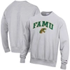 CHAMPION CHAMPION HEATHERED GRAY FLORIDA A&M RATTLERS ARCH OVER LOGO REVERSE WEAVE PULLOVER SWEATSHIRT