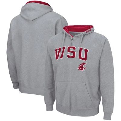 Colosseum Men's  Heathered Grey Washington State Cougars Arch & Logo 3.0 Full-zip Hoodie
