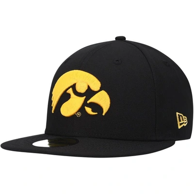 New Era Men's  Black Iowa Hawkeyes Logo Basic 59fifty Fitted Hat