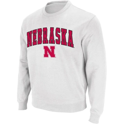 Colosseum Men's White Nebraska Huskers Arch Logo Crew Neck Sweatshirt