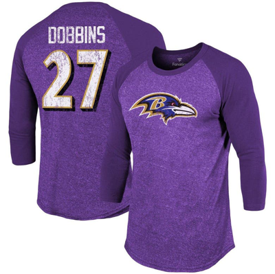 Majestic Fanatics Branded J.k. Dobbins Purple Baltimore Ravens Team Player Name & Number Tri-blend Raglan 3/4