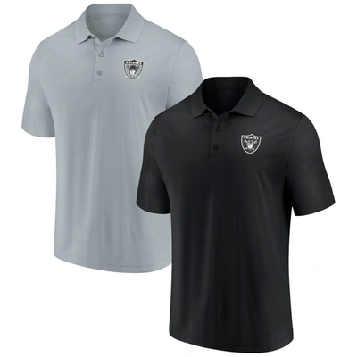 Fanatics Men's  Branded Black, Silver Las Vegas Raiders Home & Away Throwback 2-pack Polo Shirt Set In Black,silver