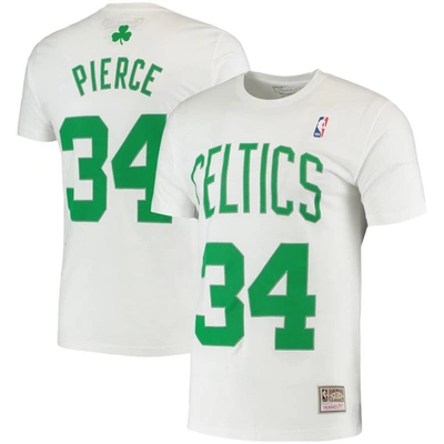 Mitchell & Ness Men's  Paul Pierce White Boston Celtics Hardwood Classics Stitch Name And Number T-sh