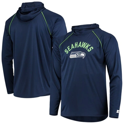 Starter Men's Navy Seattle Seahawks Raglan Long Sleeve Hoodie T-shirt