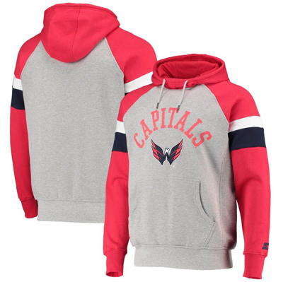 Starter Men's  Heathered Gray And Red Washington Capitals Homerun Raglan Pullover Hoodie In Heathered Gray,red