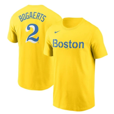 Nike Men's Xander Bogaerts Gold/light Blue Boston Red Sox City Connect Name & Number T-shirt In Midwstgold