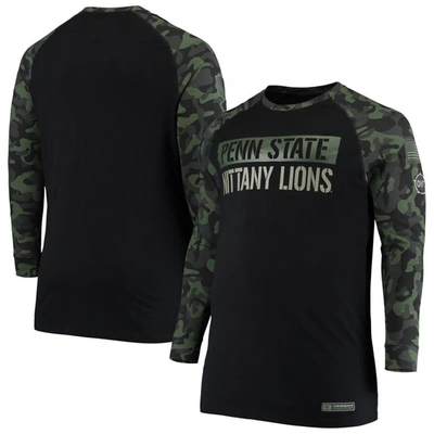 Colosseum Men's Black, Camo Penn State Nittany Lions Oht Military-inspired Appreciation Big & Tall Raglan Long In Black,camo